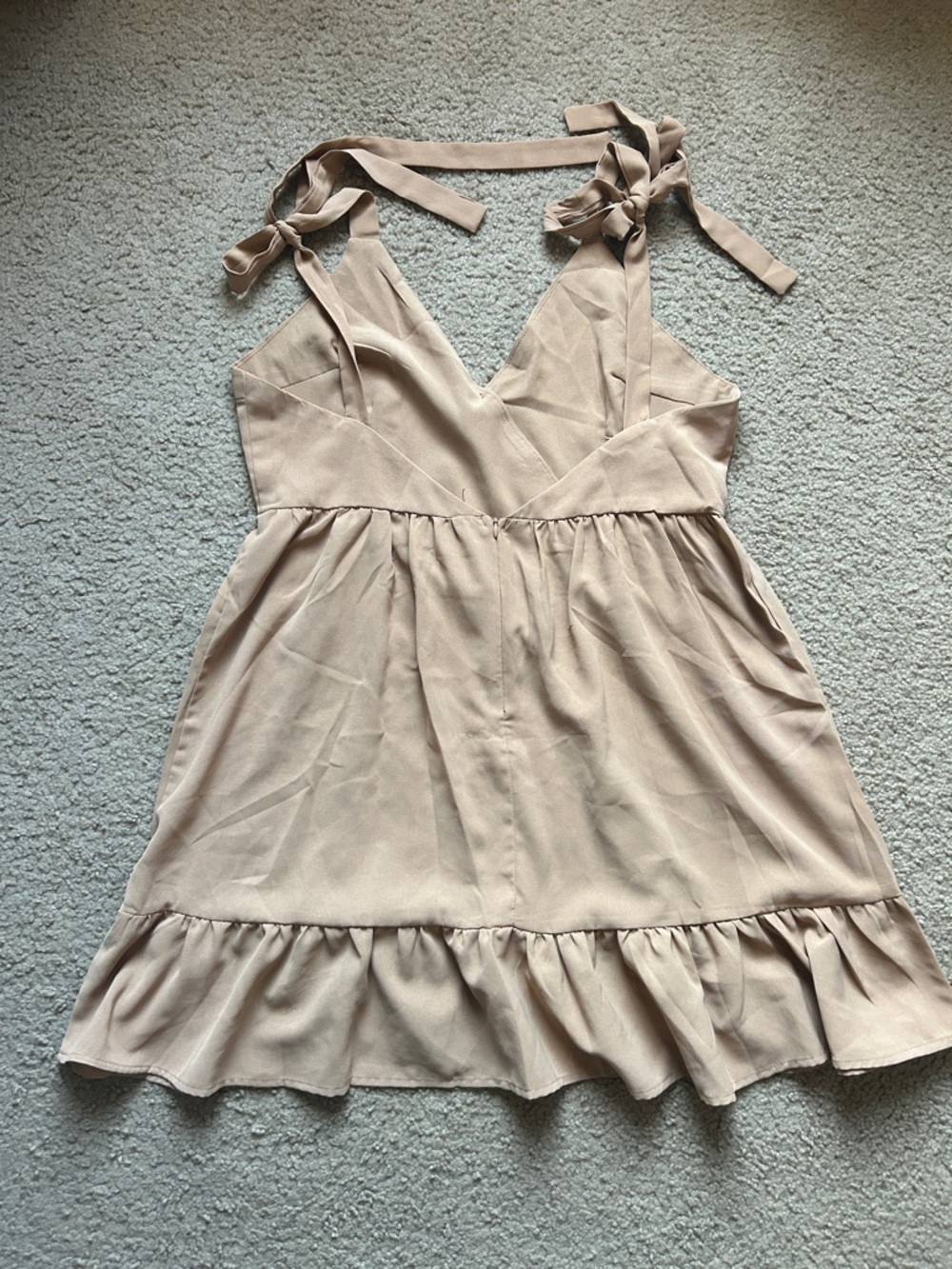 Tan Tie Strap Ruffle Hem Mini Dress - Picture 6 of 7